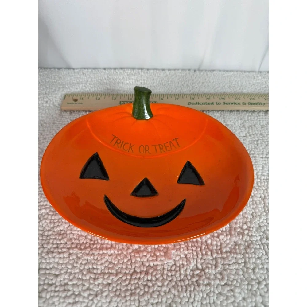 VTG Ceramic Pumpkin‎ Dish Candy Bowl Trick Or Treat Halloween Decoration